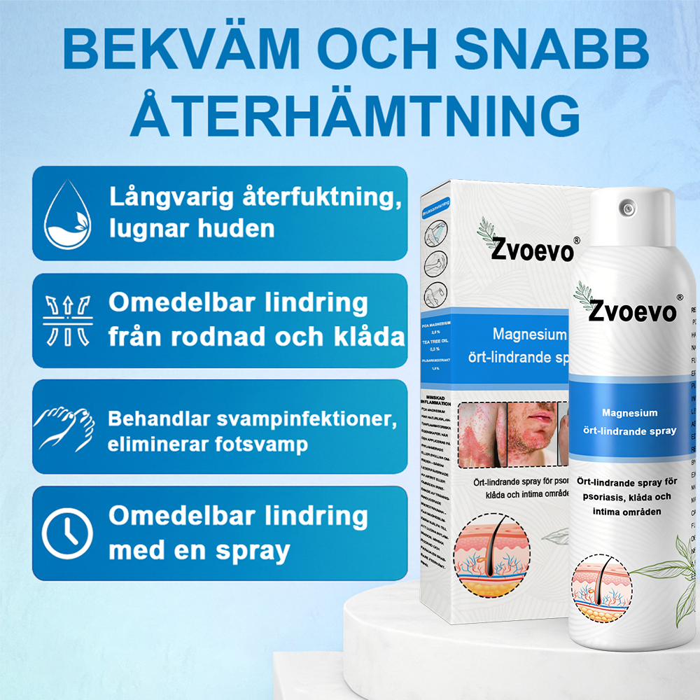 ✅Officiell butik: Zvoevo® Magnesium Herbal Psoriasis Spray ChatGPT said: (Lindrar psoriasis och eksem, förbättrar bakteriella infektioner i genitalområdet, behandlar akne och vårtor, lindrar ledvärk och neuropatisk smärta)