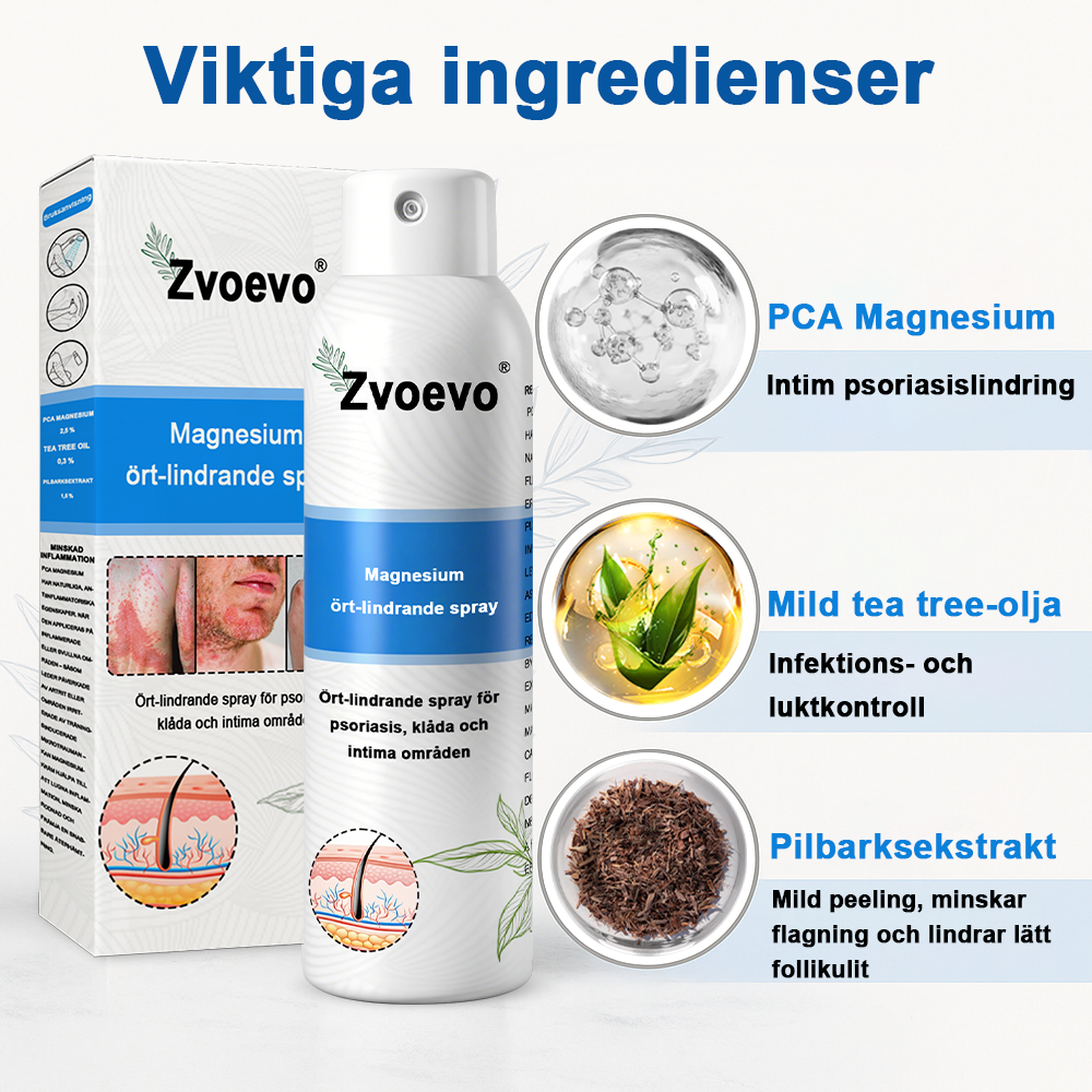 ✅Officiell butik: Zvoevo® Magnesium Herbal Psoriasis Spray ChatGPT said: (Lindrar psoriasis och eksem, förbättrar bakteriella infektioner i genitalområdet, behandlar akne och vårtor, lindrar ledvärk och neuropatisk smärta)